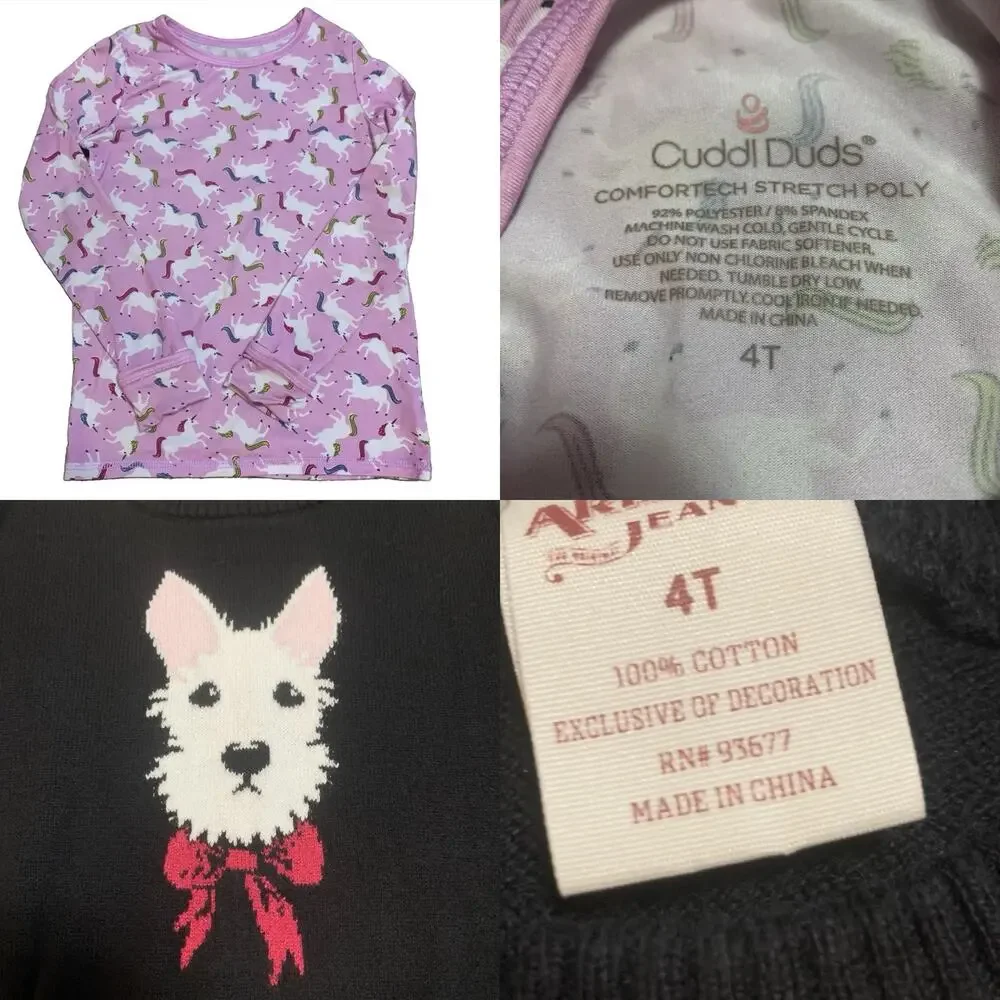 Girls 4T Fall Winter Clothing Lot 9 Pc Dress Sweaters Tops Pants Unicorn Plaid